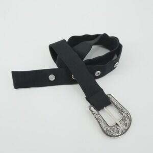 Western Belt Women One Size Black Silver Engraved Buckle Grommet